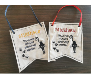 Stickdatei ITH - Wimpel Ösen "Miezhaus Katze Silhouette 2"